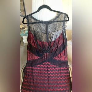 TADASHI SHOJI DRESS size16, Black lace with red lining. New, tags, never worn